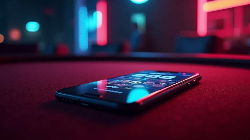 Smartphone met de Eskimo App in een donkere casino-achtige setting